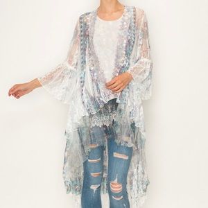 new ORIGAMI TRIBAL TOURQUISE AZTEC BOHO CARDIGAN KIMONO KAFTAN western SM-4X